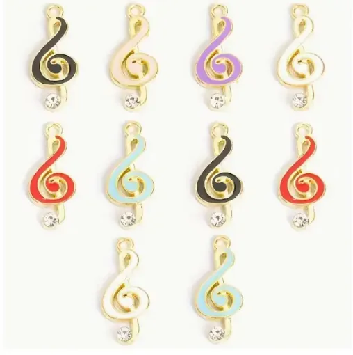 dije colgante metalico modelo clave sol strass medida 22x10mms x5 unidades color dorado multicolor 0