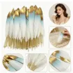 pluma blanca punta dorada 15 25cms por 10 unidades 3