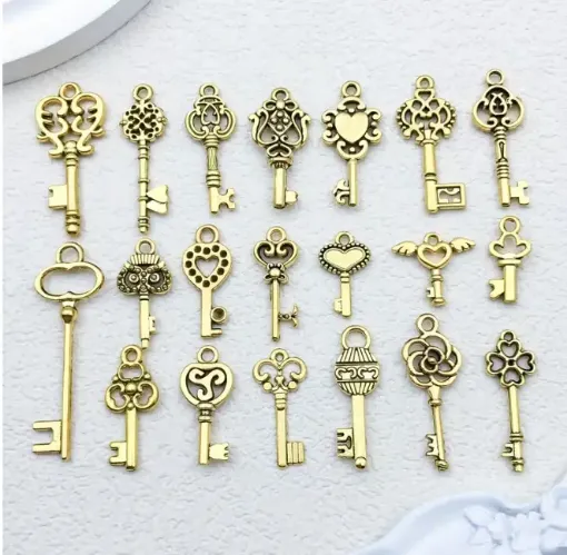 dije colgante metalico modelo llaves medida 10 30mms x10 unidades surtidas color oro antiguo 0