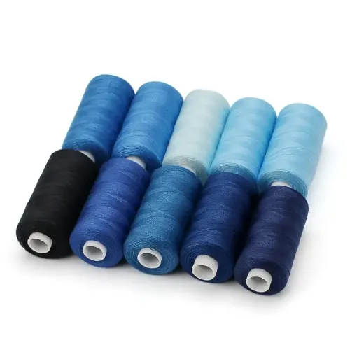 hilo coser poliester set 10 carreteles medida 23x60mms x10 colores gama azules 0