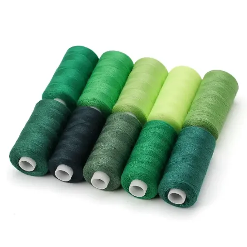 hilo coser poliester set 10 carreteles medida 23x60mms x10 colores gama verdes 0