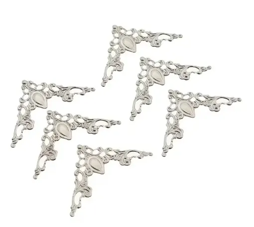 filigrana decorativa metalica fina modelo esquinero calado 42x58mm x10 unidades color plateado 0