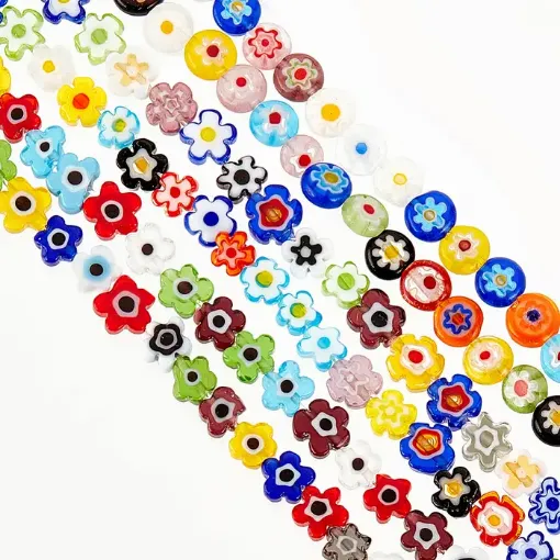 cuentas para bijouterie vidrio millefiori pintadas 6 8mms hilo 40cms multicolor 0