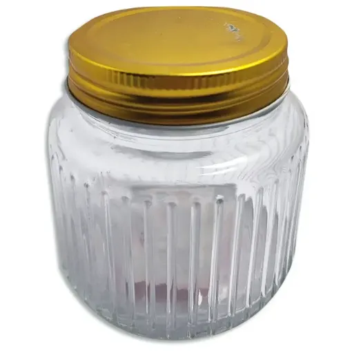 frasco vidrio labrado tapa rosca metal dorada 250ml medida 7x8cms 0