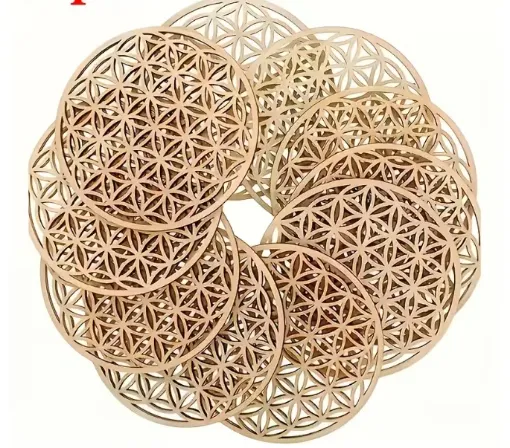 apliques calados madera forma mandala posavasos medida 100mms x5 unidades surtidas 0