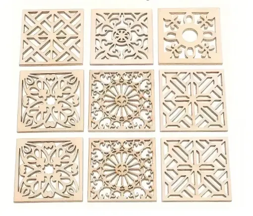 apliques calados madera forma mosaicos 40mms x10 unidades modelos surtidos 0