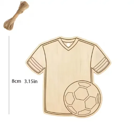 apliques calados madera forma camiseta pelota medida 80mms x5 unidades cuerda 0