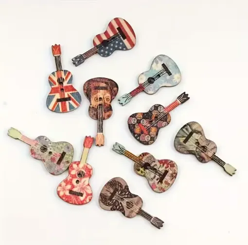 apliques calados madera forma guitarra medida 36x18mms x25 unidades colores surtidos 0