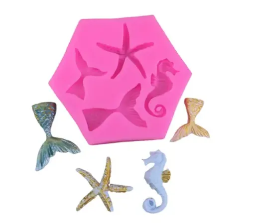 molde silicona para resina epoxi porcelana masas modelo mar x4 piezas medida 85x73mms 0