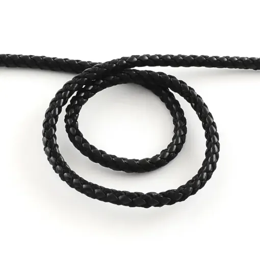 cordon trenzado redondo simil cuero pu 5mms por 2 mts aprox color negro 0