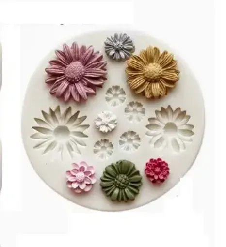 molde silicona para resina epoxi porcelana masas modelo girasoles margaritas x13 medida 78x78mms 0