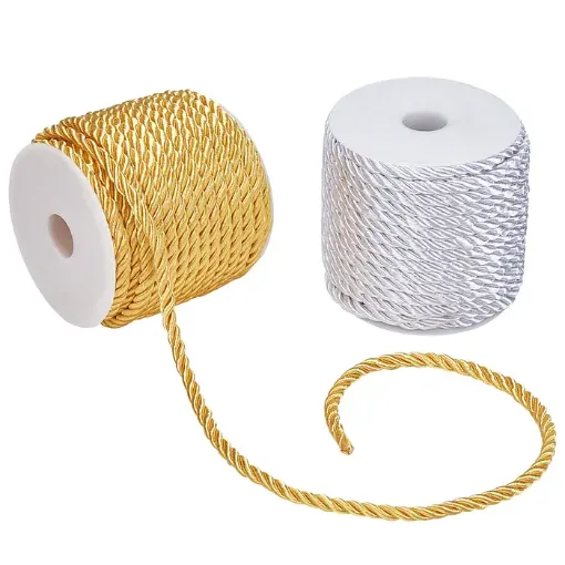 cordon seda trenzado poliester metalizado 5mms por 18mts aprox color dorado 0