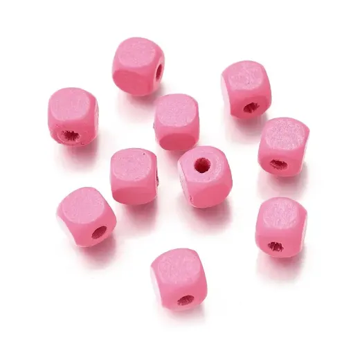 cuentas madera cubo 8mms pintadas x50 unidades color rosado vivo 0