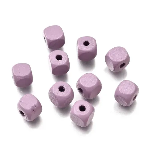 cuentas madera cubo 8mms pintadas x500 unidades color lila 0