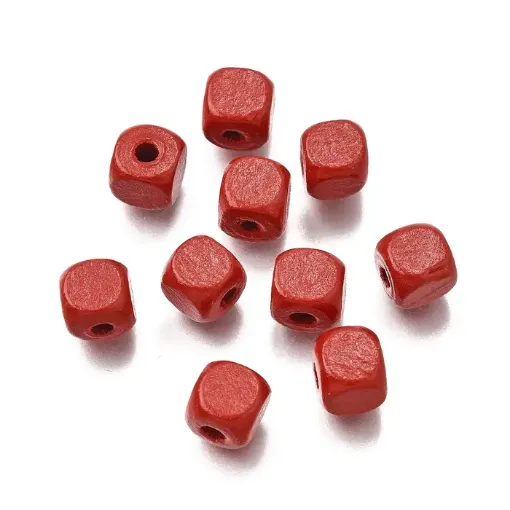 cuentas madera cubo 8mms pintadas x50 unidades color rojo fuego 0