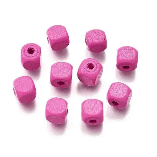 cuentas madera cubo 8mms pintadas x50 unidades color fucsia 0