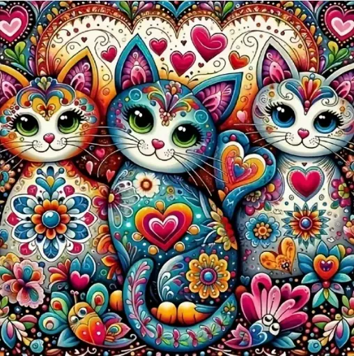 set pintura diamantes art gem 5d lamina 15x15cms motivo 3 gatos corazones jm276 0