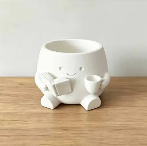 pieza impresion 3d abs modelo maceta carita libro taza medida 73x75x51mms color blanco 0