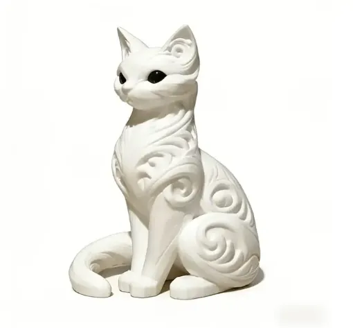 pieza impresion 3d abs modelo gato minimalista ojos negros medida 63x48x90mms color blanco 0