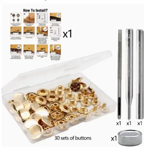 set herramientas botones broches presion remaches metalicos 12 5mms x30 sets color dorado 0