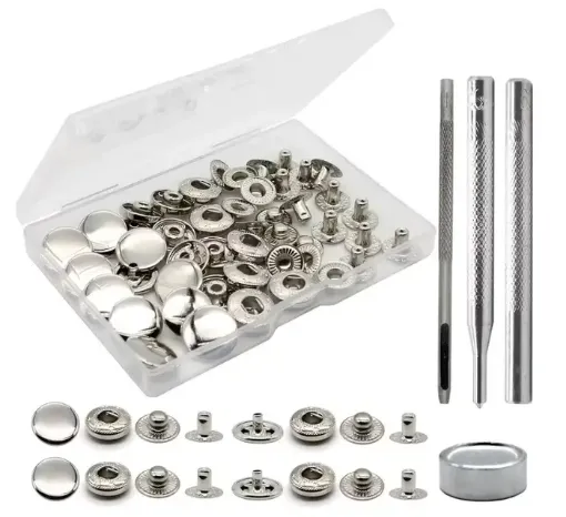 set herramientas botones broches presion remaches metalicos 12 5mms x30 sets color plateado 0