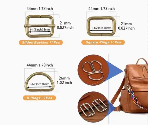 hebillas metalicas 3 formas 44mms para correa 38mms x6 unidades 3 juegos color bronce 0