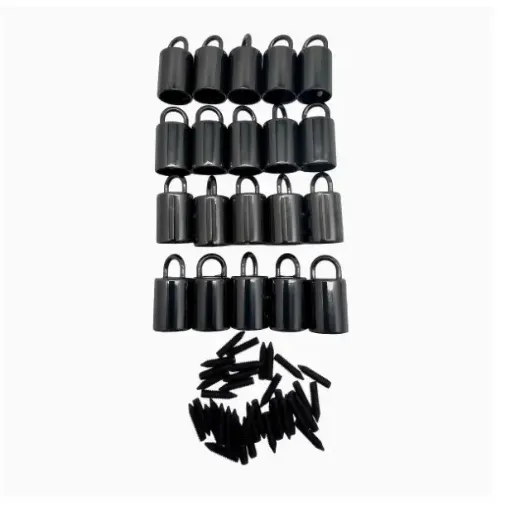 tapon metalico terminal para cuerda medida 13x26mms por 4 unidades tornillos color negro 0