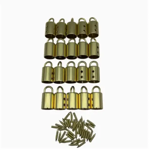 tapon metalico terminal para cuerda medida 13x26mms por 4 unidades tornillos color dorado 0