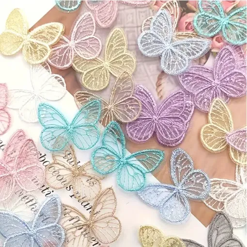 aplique bordado modelo mariposas 40mms por 20 unidades multicolor 0