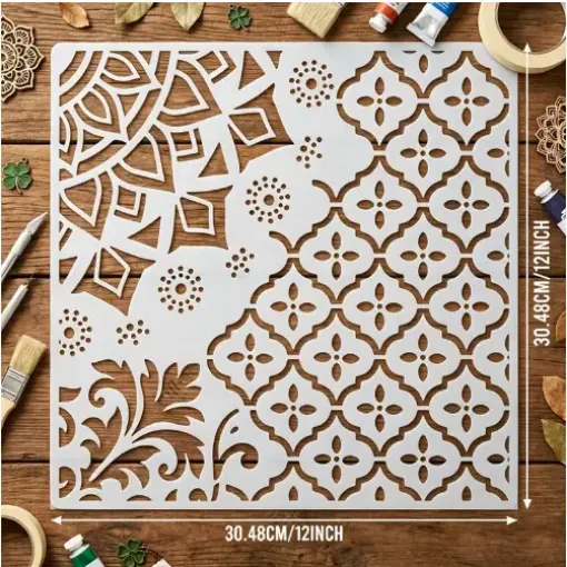 stencil plantilla reutilizable 30x30cms modelo texturas damasco por unidad 0