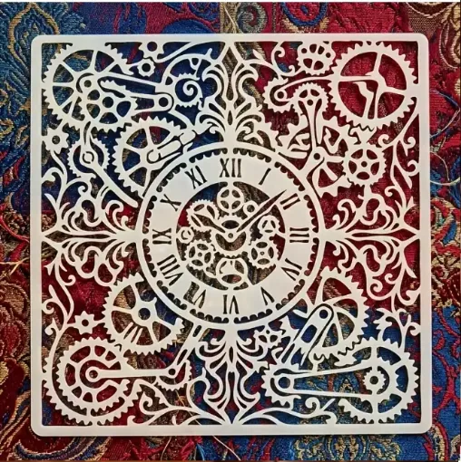 stencil plantilla reutilizable 30x30cms modelo reloj steampunk por unidad 0