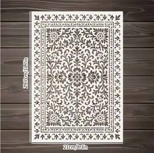 stencil plantilla reutilizable pet 30x21cms modelo alfombra estilo damasco vintage por unidad 0