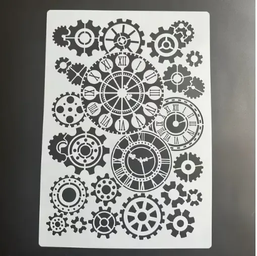 stencil plantilla reutilizable pet 30x21cms modelo relojes engranajes por unidad 0