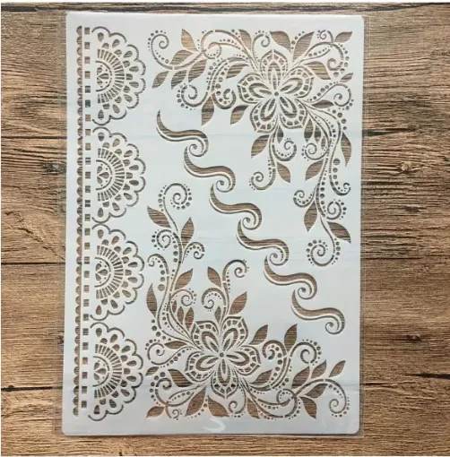 stencil plantilla reutilizable pet 30x21cms modelo patron floral blonda por unidad 0