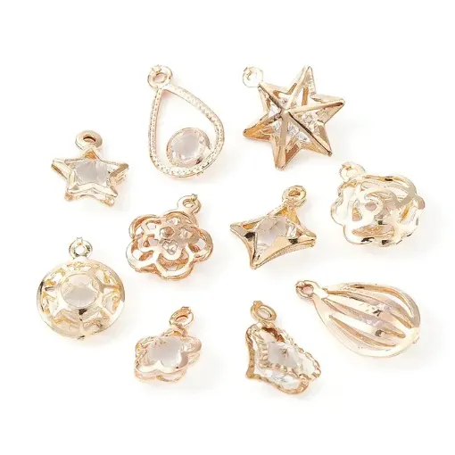 set 10 dijes colgantes metal enchapado 13 20mms color dorado claro strass x10 modelos 0