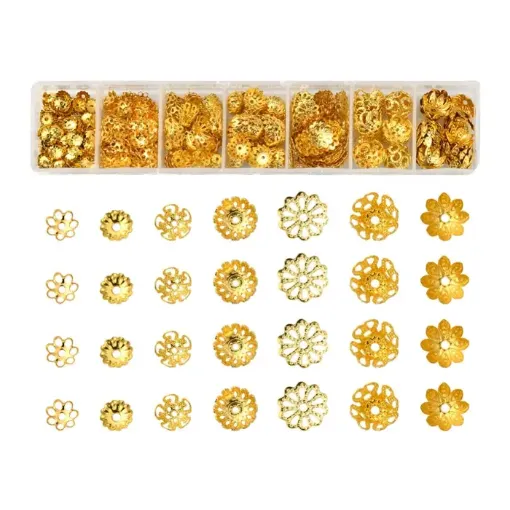 calotas capuchones hierro set x770 unidades aprox 7 formas color dorado caja plastica 0