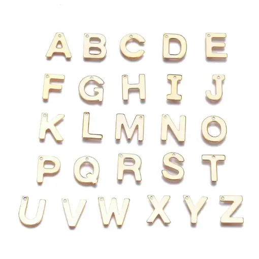 set 26 dijes acero inoxidable modelo alfabeto abecedario letras 11x8mms x26 color dorado 0
