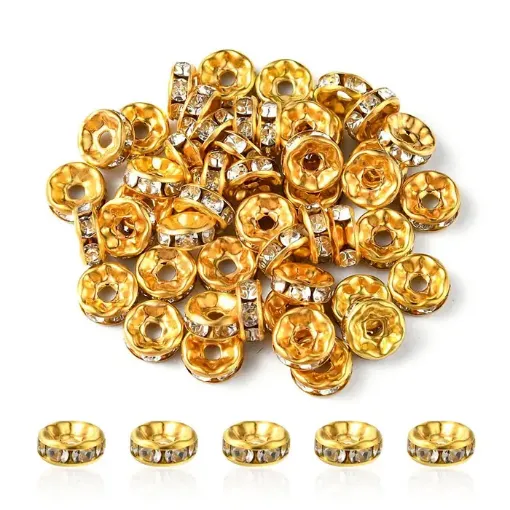 separadores metal cuentas espaciadoras 8mms x50 unidades color dorado strass cristal 0