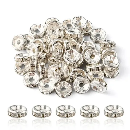 separadores metal cuentas espaciadoras 8mms x50 unidades colro plata strass cristal 0