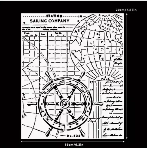 stencil plantilla reutilizable 20x16cms modelo mapa geografia nautica 0