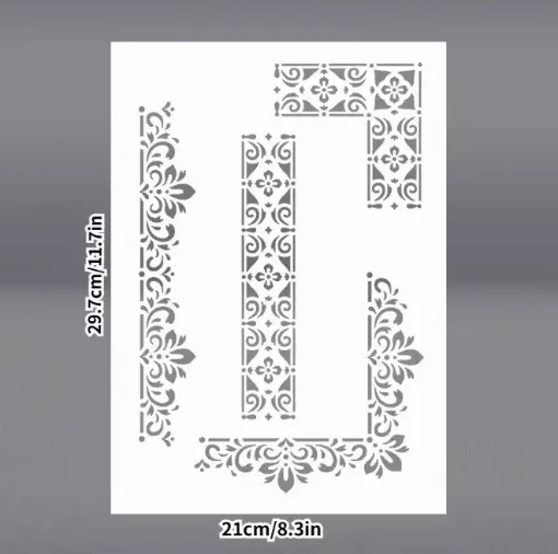 stencil plantilla reutilizable pet 30x21cms modelo bordes esquineros florales vintage 0