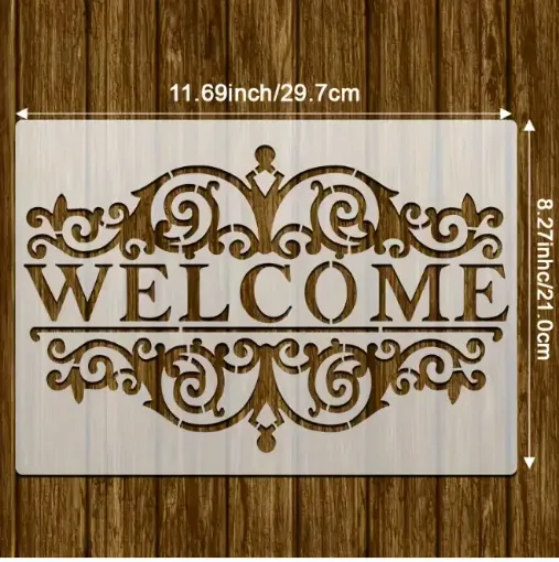 stencil plantilla reutilizable pet 30x21cms modelo welcome bienvenidos 0
