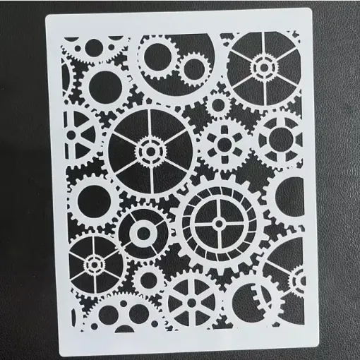 stencil plantilla reutilizable pet 28x21cms modelo engranajes steampunk 0