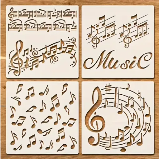 stencil plantilla reutilizable 20x20cms modelo notas musicales 4 modelos diferentes precio unitario 0