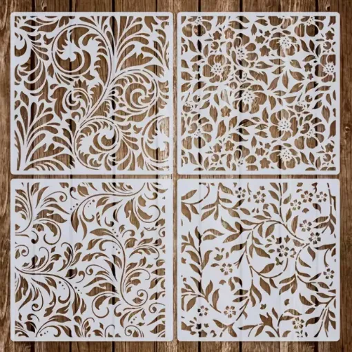 stencil plantilla reutilizable 20x20cms modelo floral vintage 4 modelos diferentes precio unitario 0