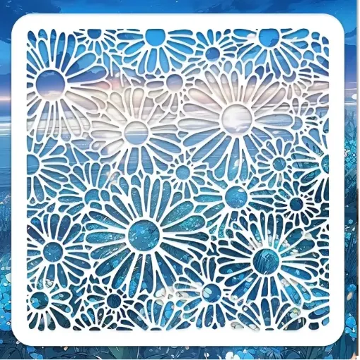 stencil plantilla reutilizable 30x30cms modelo flores margaritas 0