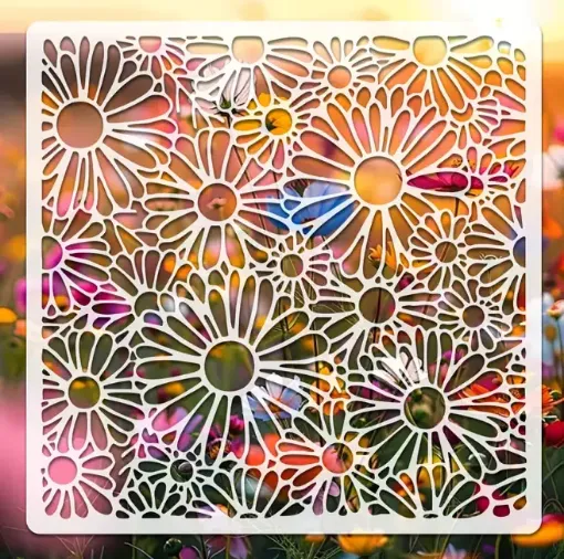 stencil plantilla reutilizable 20x20cms modelo flores margaritas 0