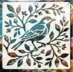 stencil plantilla reutilizable 15x15cms modelo pajarito rama 0