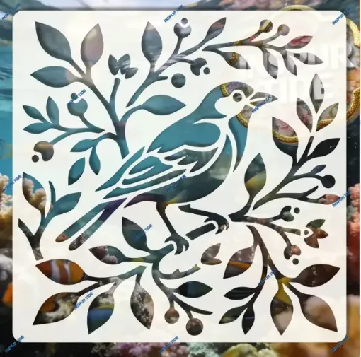stencil plantilla reutilizable 15x15cms modelo pajarito rama 0