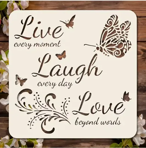 stencil plantilla reutilizable 15x15cms modelo cartel live laugh love 0